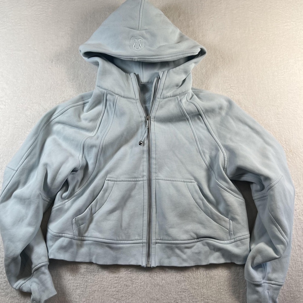 Lululemon Scuba Hoodie Womens 8 Blue Fleece Cropped Full Zip Logo Sweatshirt